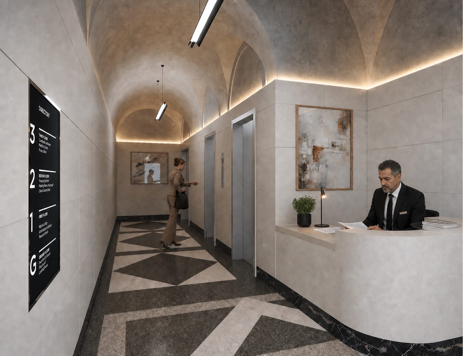 The renovated lobby, rendering